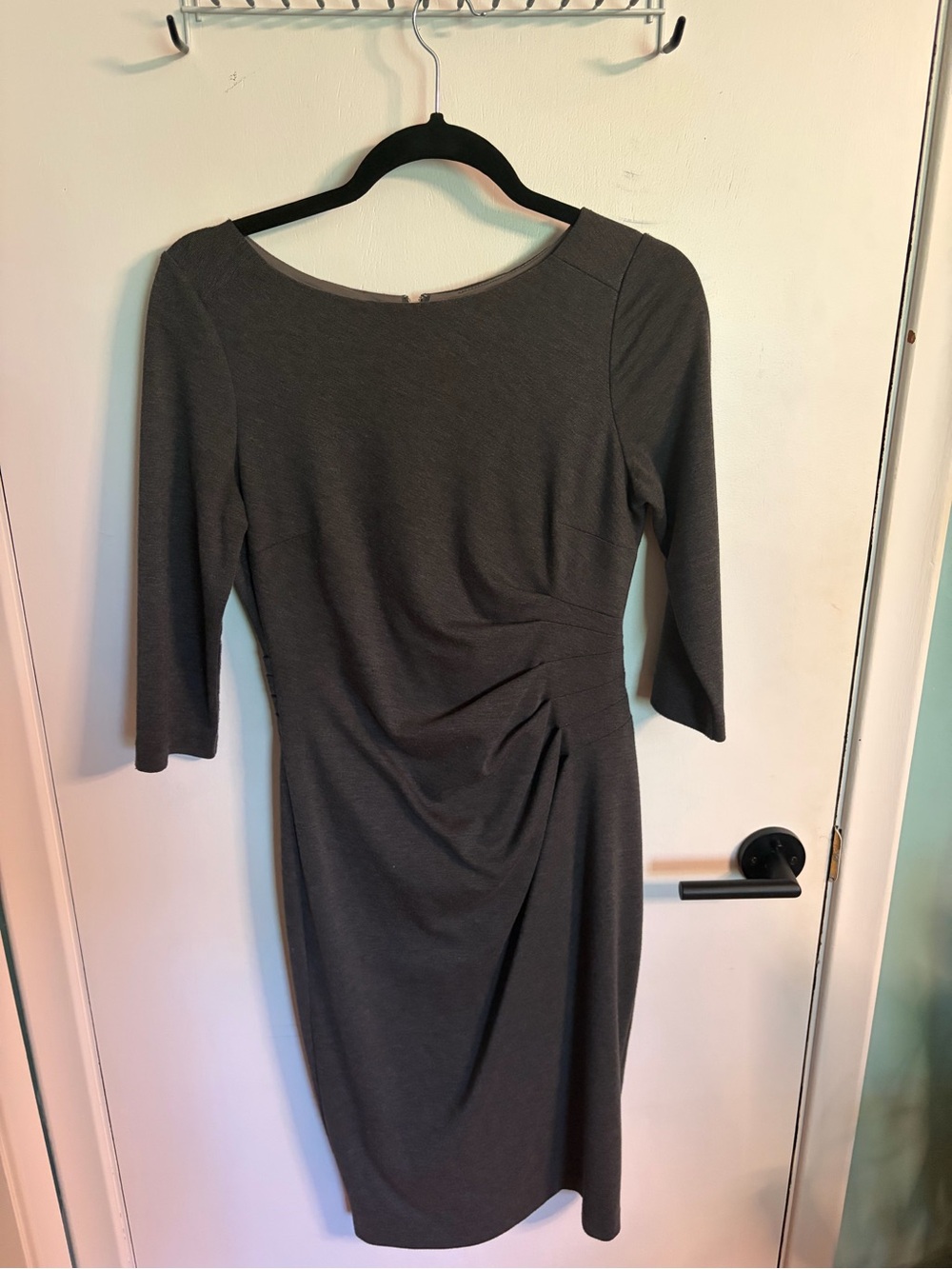 le chateau Charcoal Gray 3/4 Sleeve Ruched Sheath Dress